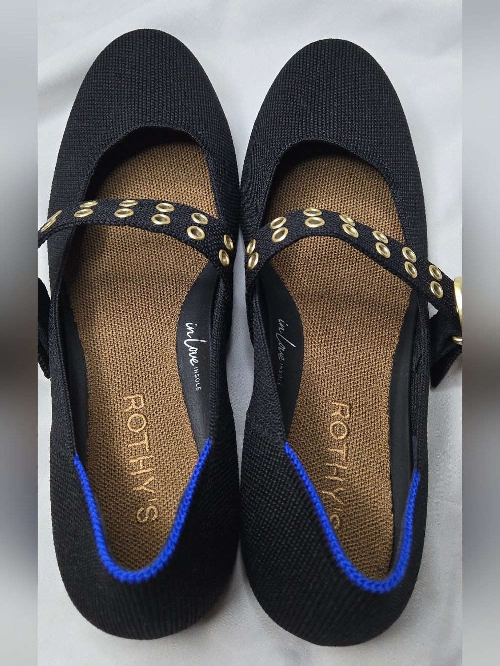 Rothy's Black The Ballet Mary Jane Flats Gold Buckle and Strap Women's 7 - Picture 9 of 12